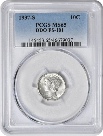 1937-S Mercury Silver Dime DDO FS-101 MS65 PCGS Cover