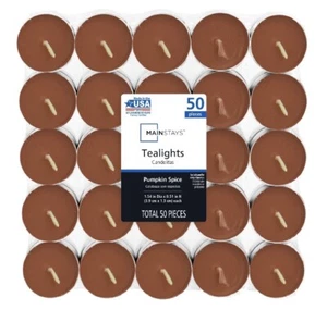 New Mainstays Pumpkin Spice Scented Indoor/Outdoor Tealight Candles, 50 Count - Picture 1 of 2