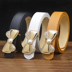 Girl Kids Beaded Crystal Belt Faux Leather Bow Waistband for Dress Skirt Vintage - Picture 1 of 18