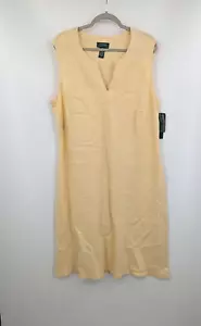NUOVO abito midi donna Ralph Lauren 20W 100% lino giallo taglio V scollo dietro veranda - Foto 1 di 15