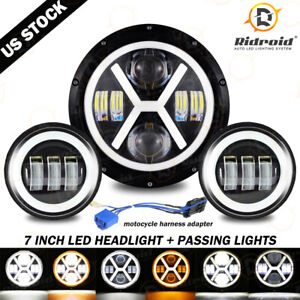 7"Inch LED Headlight Passing Lights Black For Yamaha Royal Star Venture XVZ1300