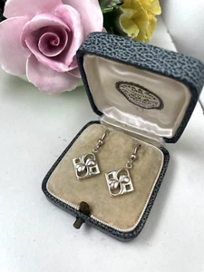 GORGEOUS VINTAGE 925 SOLID STERLING SILVER MODERNIST DROP DANGLE EARRINGS - Picture 1 of 12