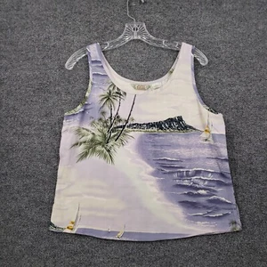 VINTAGE Tommy Bahama Tank Womens M Medium Blue Sailboat Island Silk Hawaiian - Picture 1 of 9