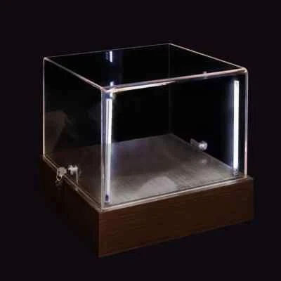 Dark Walnut Clear Acrylic Locking LED Display Case 14.75" x 14.75" x 13.75" - Image 1 of 4