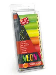 Gutermann Sew-All 100% Polyester Sewing Thread 7 x 100m Reels NEON Colours - 731 - Picture 1 of 2