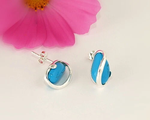 Türkis Ohrstecker Silber 925 Ohrringe Türkis echt Sterlingsilber gy78 - Bild 1 von 1