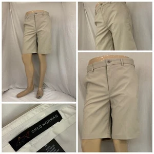 Greg Norman Men’s Golf Shorts Sz 32 Tan Poly Flat Front NWOT YGI P1-801 - Picture 1 of 9