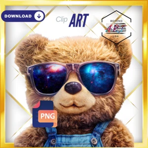 Cute Cuddly Realistic Teddy Bear Space Glasses - Digital Download Clip Art #29 - Picture 1 of 2