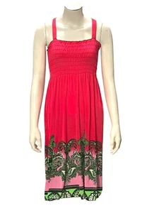 Ace Fashion Boho Paisley Bright Pink Print Sundress Sleeveless Smocked Size XXL - Picture 1 of 13