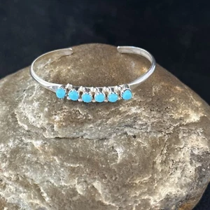 Children Bracelet Navajo Sterling Silver Blue Kingman Turquoise Cuff 14392 - Picture 1 of 12