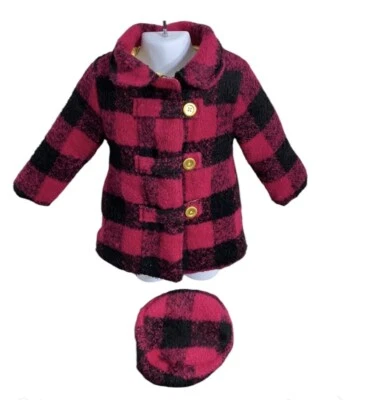 Penelope Mack | Vestido Invierno Abrigo Sombrero Rosa Negro Cuadros Forrado a Cuadros Talla 2T Foto 1 de 4