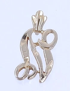 Vintage 10k Gold Stylized Cursive Letter “N” CHARM PENDANT Diamond Chiseled - Picture 1 of 7