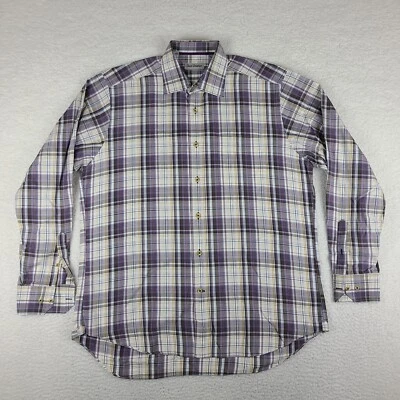 Camisa David Donahue Para Hombre Grande Púrpura Amarillo Azul Vestido de Algodón a Cuadros con Botones Foto 1 de 4