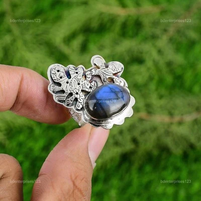 Mothers day Deal 925 Silver Labradorite Stone Daughter Solitaire Ring Jewelry Foto 1 de 4