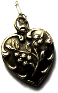 Sterling Silver Puffy Heart Charm Floral Flower Branch 18mm x 16mm - Picture 1 of 2