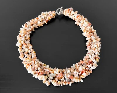 Collar de cuentas anchas pepita astilla piedra solar naranja hecho a mano natural placa de plata Foto 1 de 4