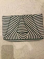 Pre-owned ZARA Embroided Suede Beaded Embellished Black White Clutch Bag