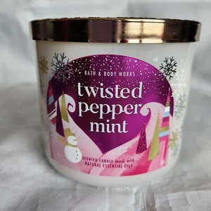 Bath & Body Works TWISTED PEPPERMINT 3 Wick Scented Candle Essential Oils NIB - Picture 1 of 5