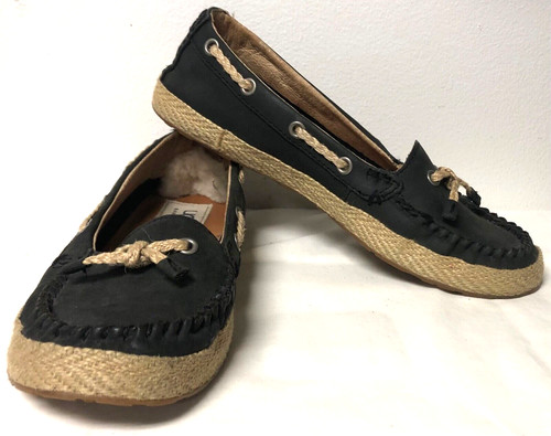 SCARPE DA BARCA PIATTE UGG CHIVON BLU NERO E MARRONE ESPADRILLE TAGLIA 6