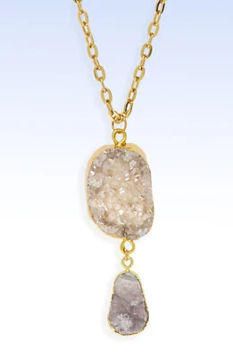 Colar Pingente Drusy Pedra Dupla Tom Dourado PANACEA - Imagem 1 de 2