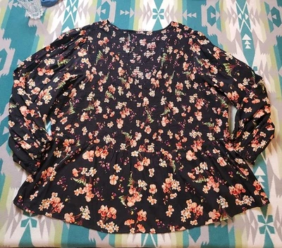 Antigua Blusa Azul Marino Calada 4X Oscuro Floral Grunge Capricho Pradera Cabaña Foto 1 de 4