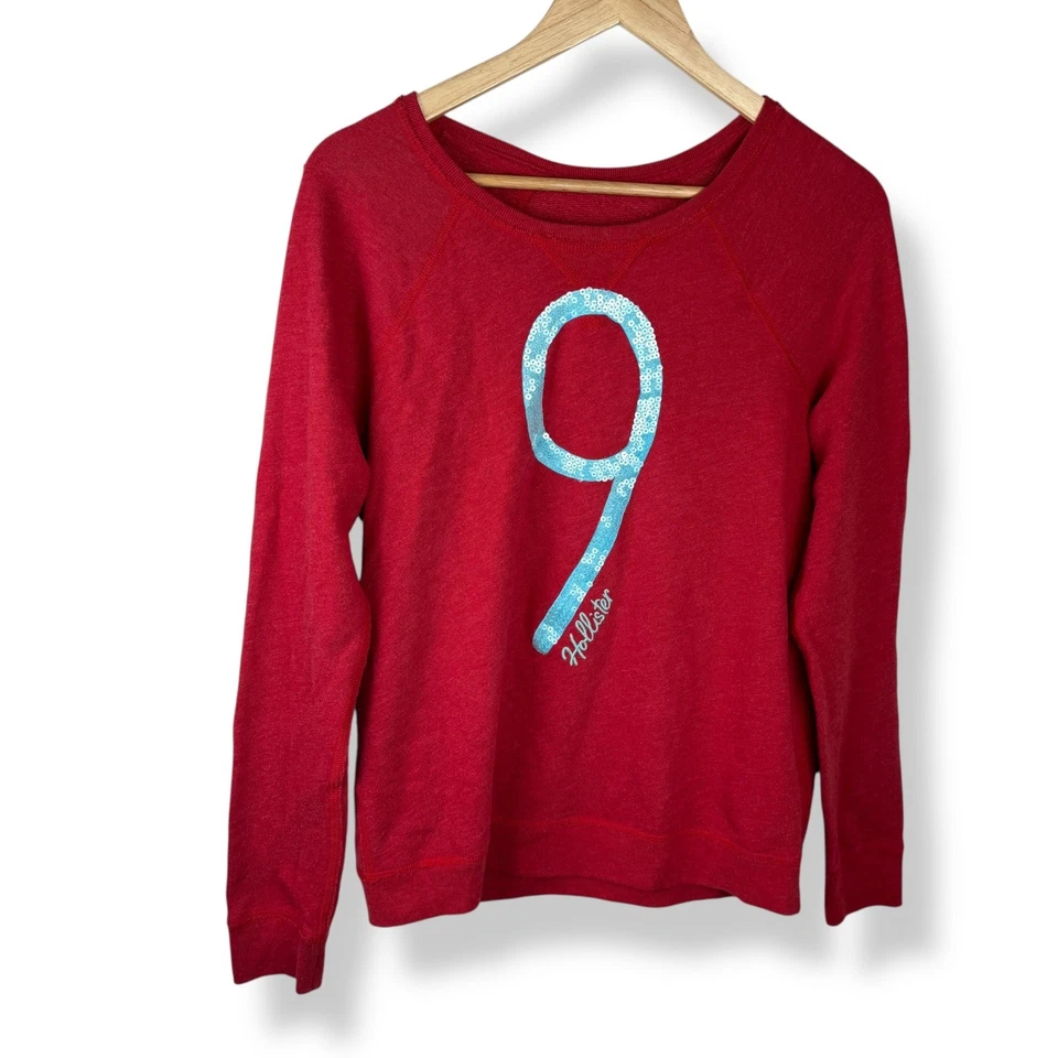 Sudadera para mujer Y2K Hollister roja con logotipo de lentejuelas talla grande pulóver Y2K años 2000 Foto 1 de 4