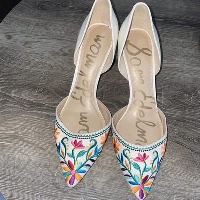 Кремовые туфли-лодочки Sam Edelman с цветочной вышивкой Telsa Sling Back размер США 9,5 B4 - Изображение 1 из 4