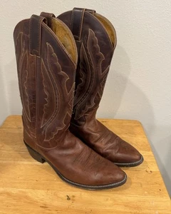 Justin Roper Cowboy Boots Men's 8.5D Brown Leather Western Classic Pull On - Picture 1 of 11