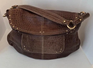 Maxx New York Handbag Brown Croc Embossed Leather Shoulder Bag - Picture 1 of 10