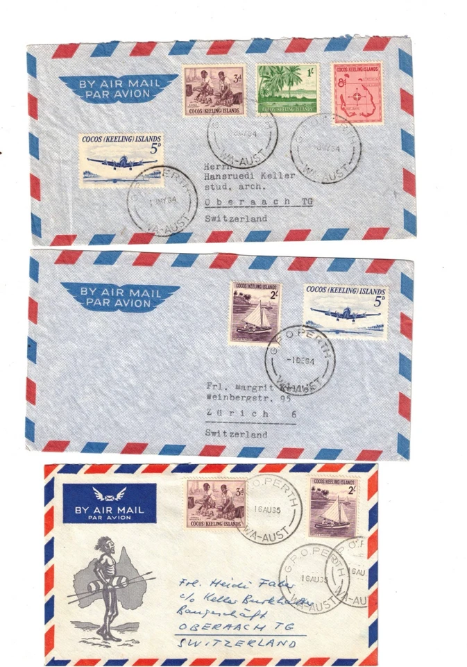 Cocos Islands 1964/65 cubiertas comerciales, cds GPO PERTH WA (3 cubiertas) Foto 1 de 1