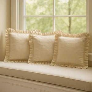 Pottery Barn 100% Leinen Rüschenrand Kissenbezüge - 3er Set - 26x26 Euro Größe - - Bild 1 von 5