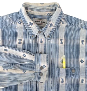 Arizona Jean Co shirt L blue striped southwestern thick vintage cowboy 90s - Picture 1 of 14