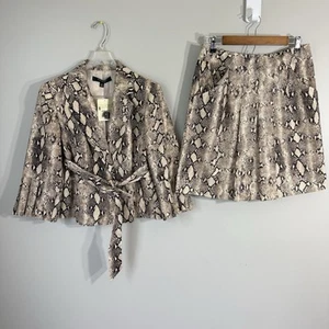 De Colección Nine West Falda Traje Marrón Estampado Serpiente Plisado Cinturón Blazer Talla 8 Nuevo - Imagen 1 de 10