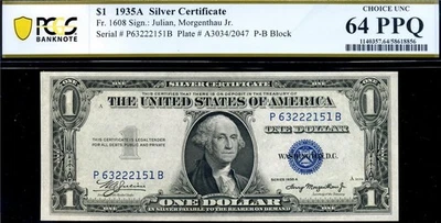HGR 1935A $1 Silver Cert FR.1608 ((Tougher Series)) PCGS CHOICE UNC 64PPQ (2151) - Image 1 of 2