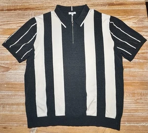 REISS Leo Polo Shirt Short Sleeve Mens XXL Striped Knitted Casual Zip Up Top - Picture 1 of 10