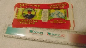 DEALER LOT OF 50 VINTAGE CAPT'N JOHN CLAM NECTAR CAN LABELS - Picture 1 of 2