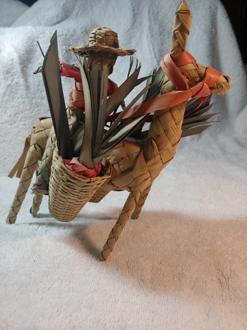 Wicker Ratan Weaved Man On Donkey Horse Baskets Decor Cover