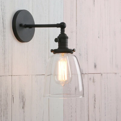 DE COLECCIÓN INDUSTRIAL NEGRO LÁMPARA DE PARED 5.6" CAMPANA VIDRIO TRANSPARENTE LOFT LÁMPARA DE PARED APLIQUE Foto 1 de 4