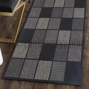 EVEREST INDOOR OUTDOOR BLACK SQUARES FLOOR RUG (XS) 67x140cm **FREE DELIVERY** - Picture 1 of 5