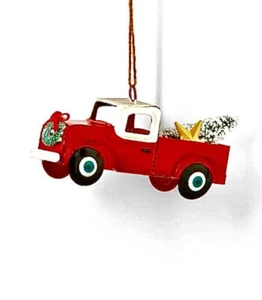 NEW Ornament Retro Red Truck with Christmas Tree~ Set of 2 by Wonder Shop - Picture 1 of 5