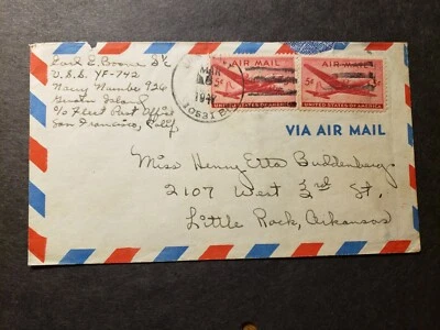 Covered Lighter USS YF-742 Naval Cover 1947 Sailor's Mail Navy #926 GUAM - Image 1 of 2