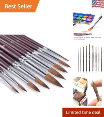 Professional 9-Piece Round Pointed Sable Brush Set for Precision Painting - Image 1 of 4