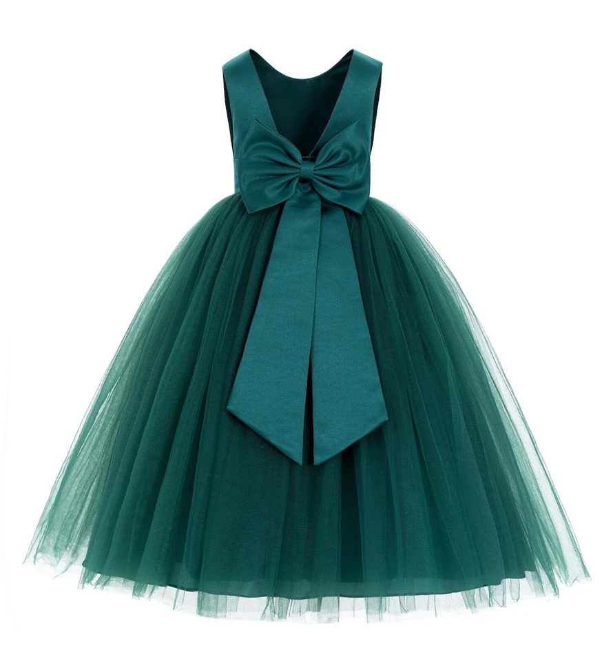 Satin Flower Girl Dress with Bow Party Dresses Bridesmaid Dress Graduation Dress - Image 1 of 1