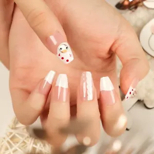 Christmas Gift Snowman Artificial Acrylic Fake Nail Press-On Glue-On 24 pcs - Picture 1 of 6