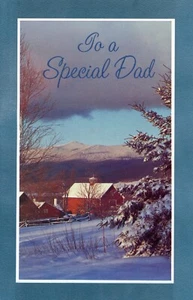 Heartfelt Vintage CHRISTMAS Card FOR DAD, Snow Red Barn Farm by Wheeler Group +✉ - Picture 1 of 6