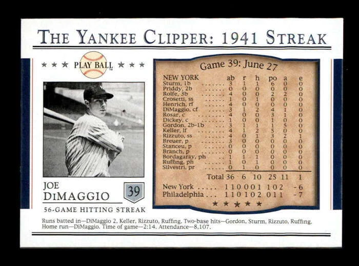 JOE DIMAGGIO 2003 UPPER DECK PLAY BALL #S-39 THE YANKEE CLIPPER CARD BF1859 - Image 1 of 1
