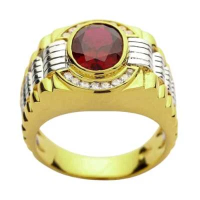 Mens Two Tone Yellow Gold Garnet Rolex Ring - Image 1 of 4
