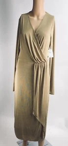 Good American Women Wrap Dress GDK0076 Long Sleeve Mid-Calf Pale Gold Size 3 New - Picture 1 of 10