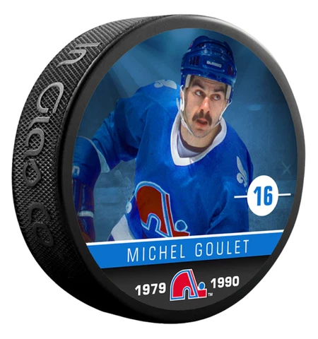 Michel Goulet Quebec Nordiques NHL Collector's Alumni Photo Puck Cover