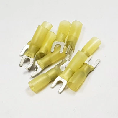 SPLITCHARGE.CO.UK Heat Shrink YELLOW FORK 4.3mm Terminals Heatshrink Connector Adhesive Terminal